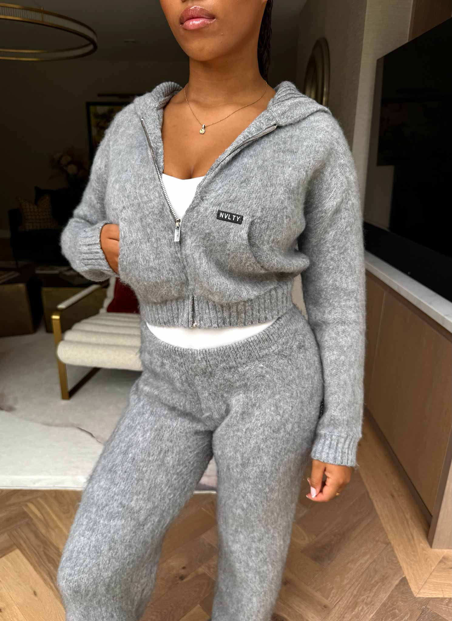 Mohair Zip Hoodie - Grey - Image 12