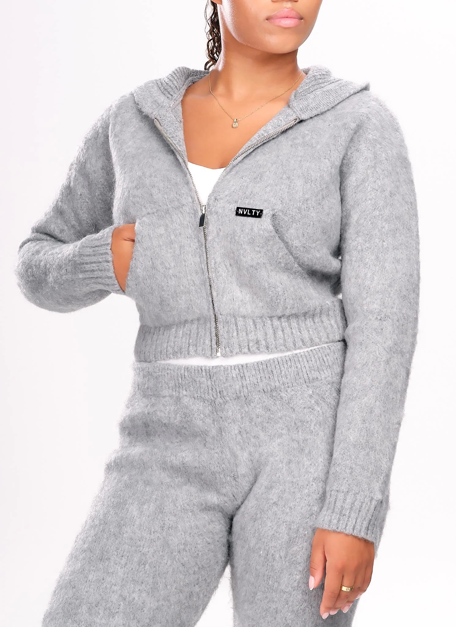 Mohair Zip Hoodie - Grey - Image 4