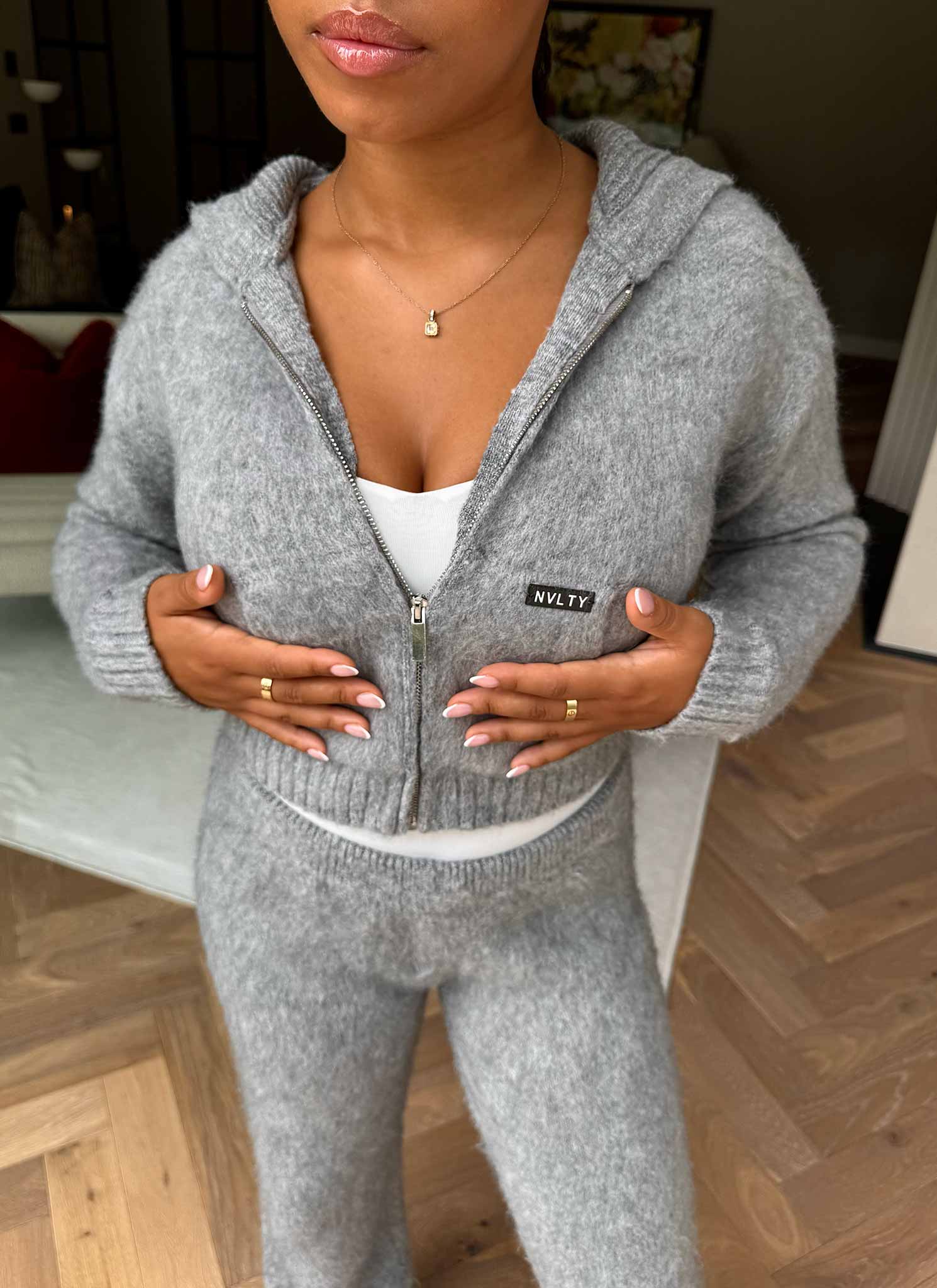 Mohair Zip Hoodie - Grey - Image 9