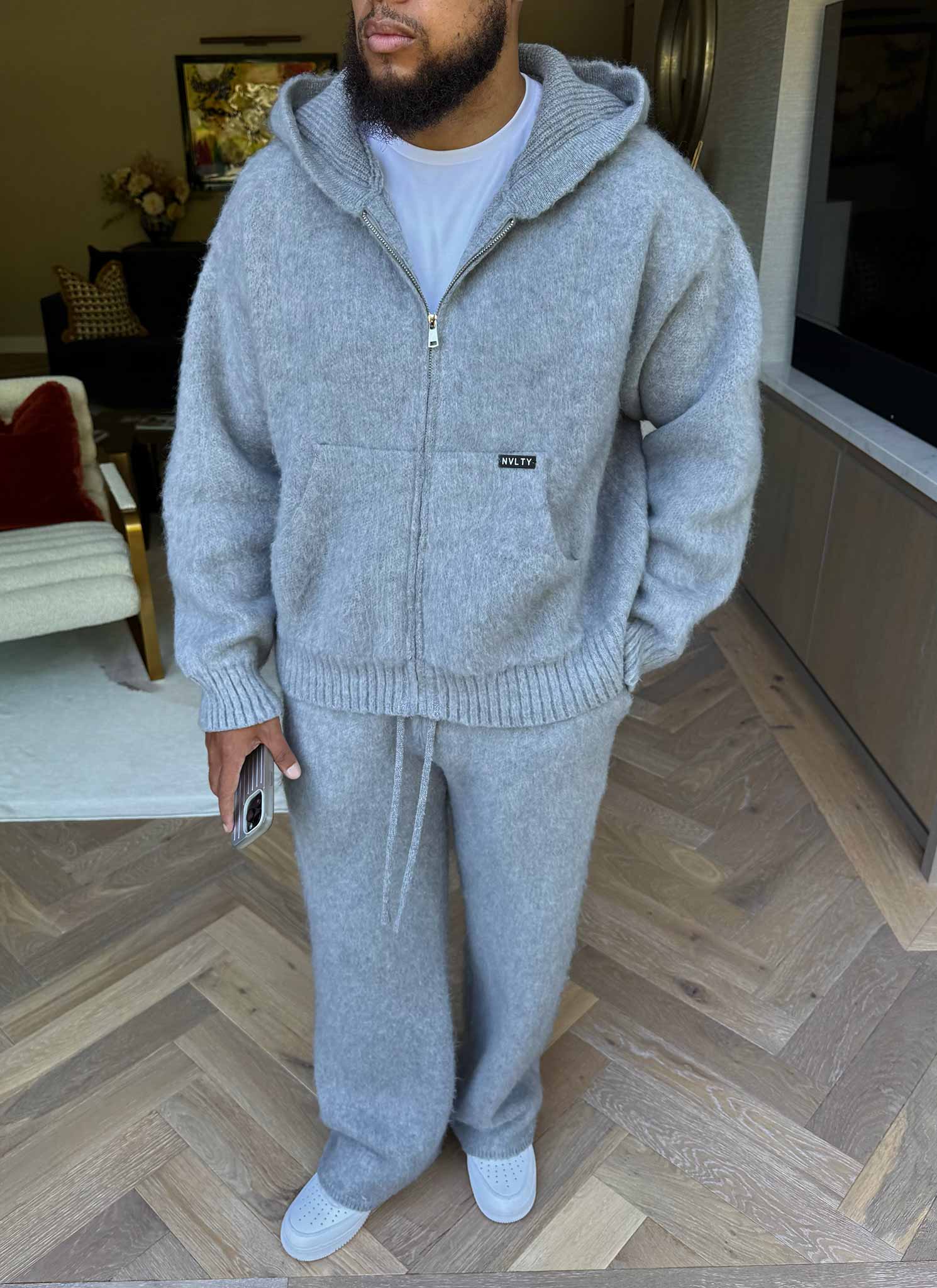 Mohair Zip Hoodie - Grey - Image 11