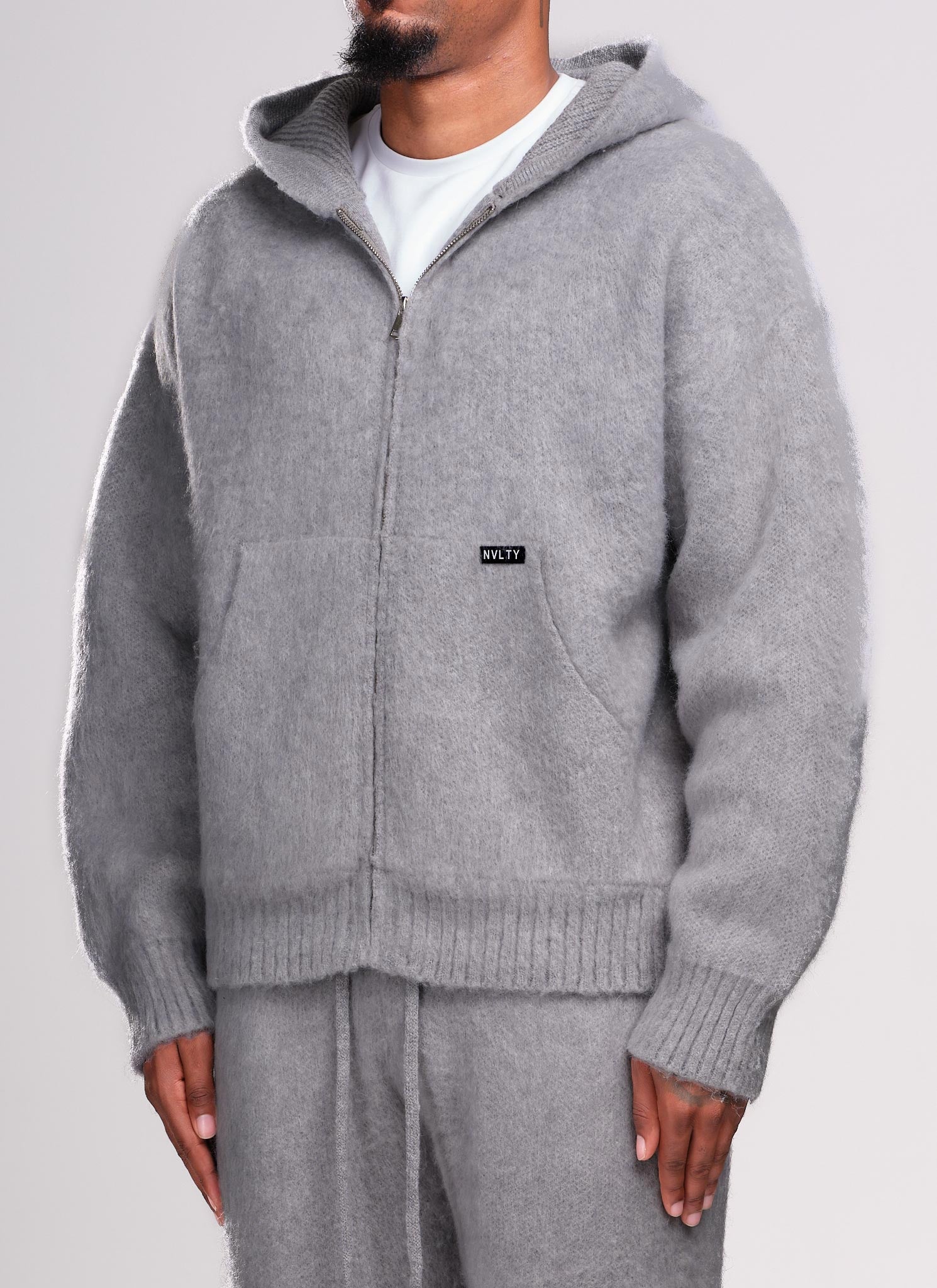 Mohair Zip Hoodie - Grey - Image 2
