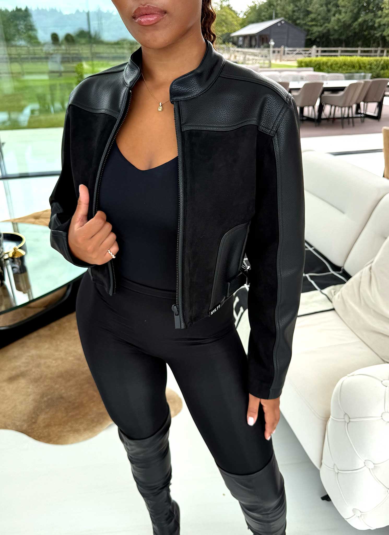 Moto Biker Jacket - Black - Image 4