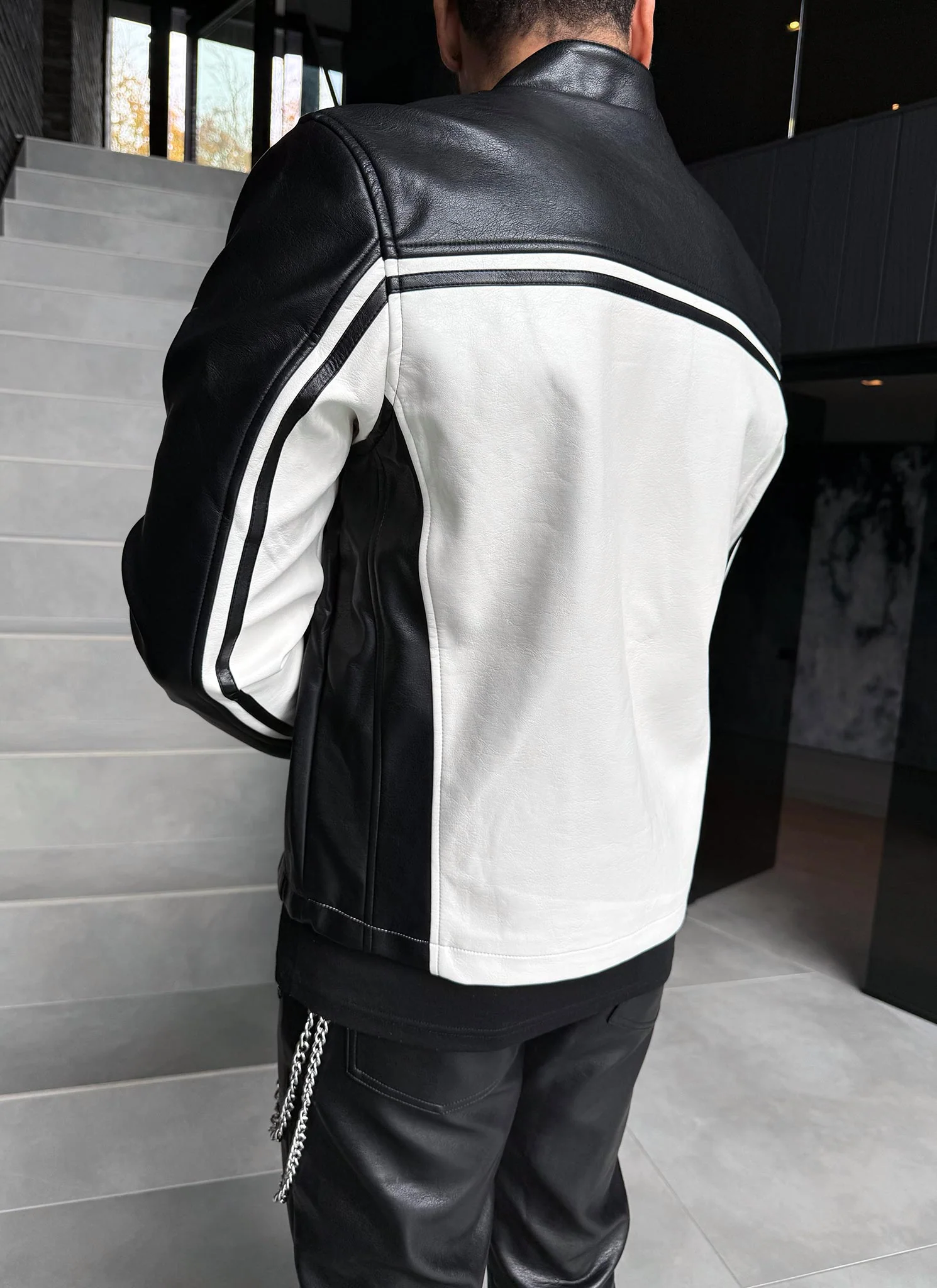 Moto Racer Biker Jacket - Black/Ivory - Image 10