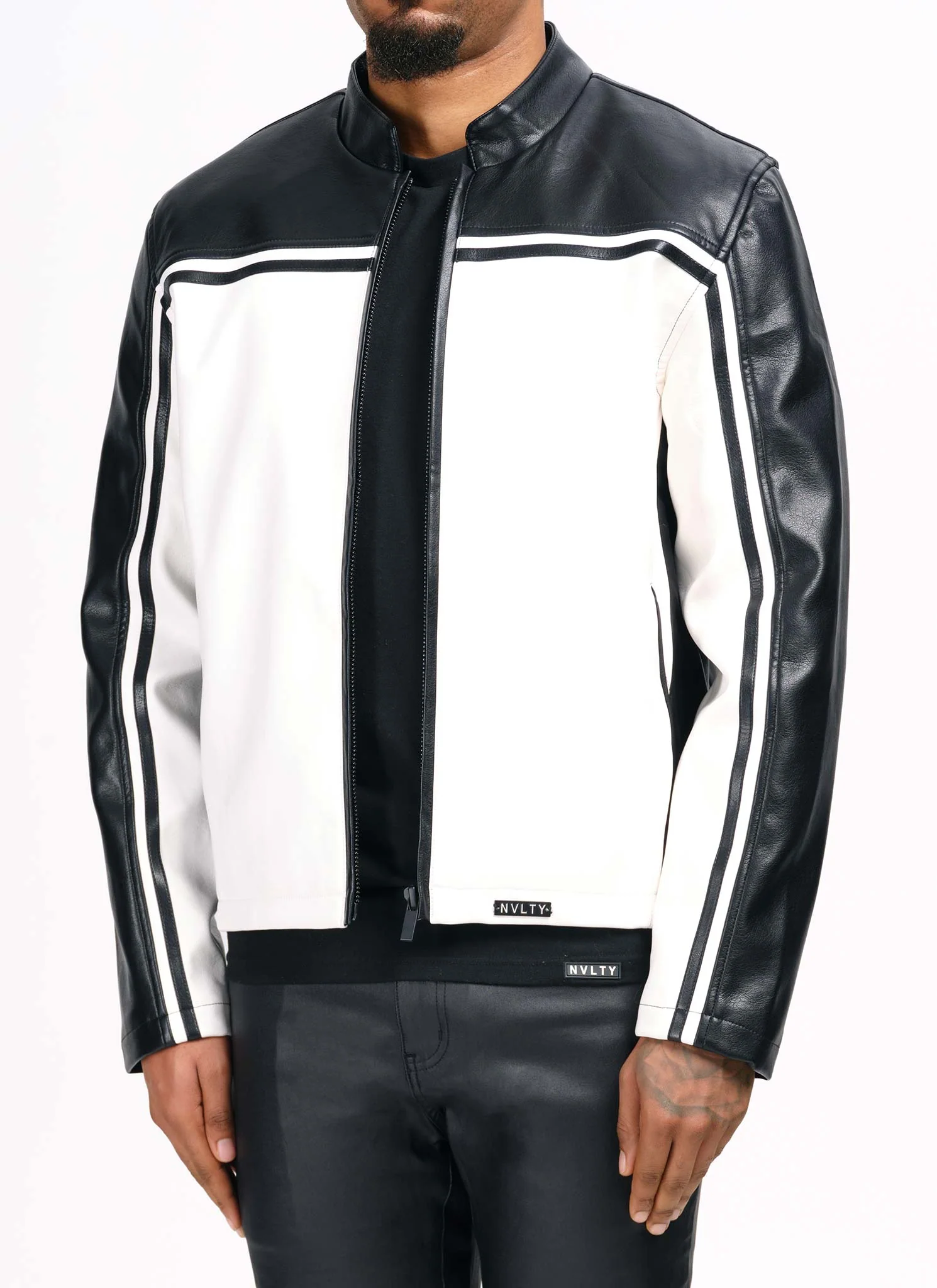 Moto Racer Biker Jacket - Black/Ivory - Image 3