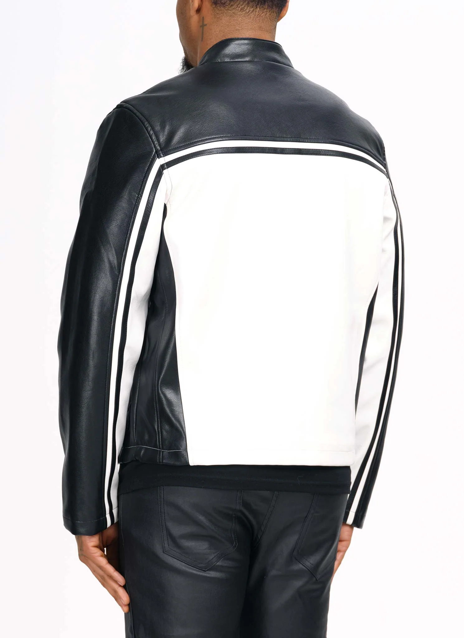 Moto Racer Biker Jacket - Black/Ivory - Image 5