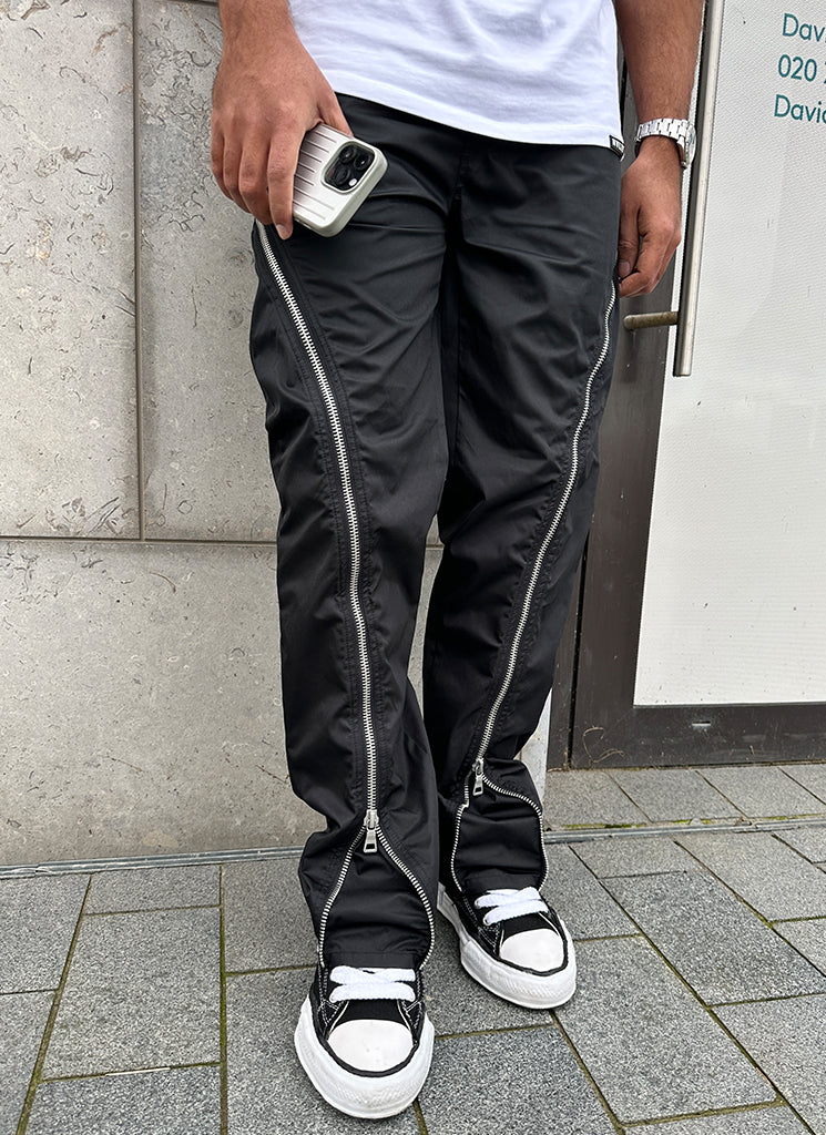 Nylon Flare Zipper Pants - Black - Image 11