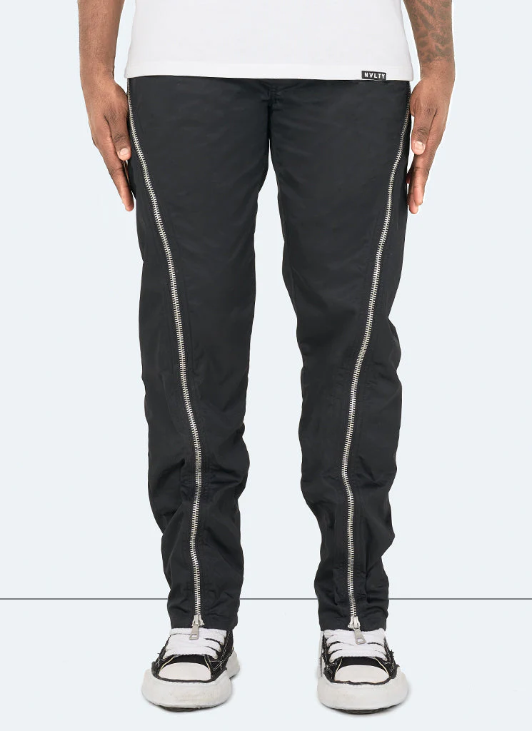 Nylon Flare Zipper Pants - Black - Image 2