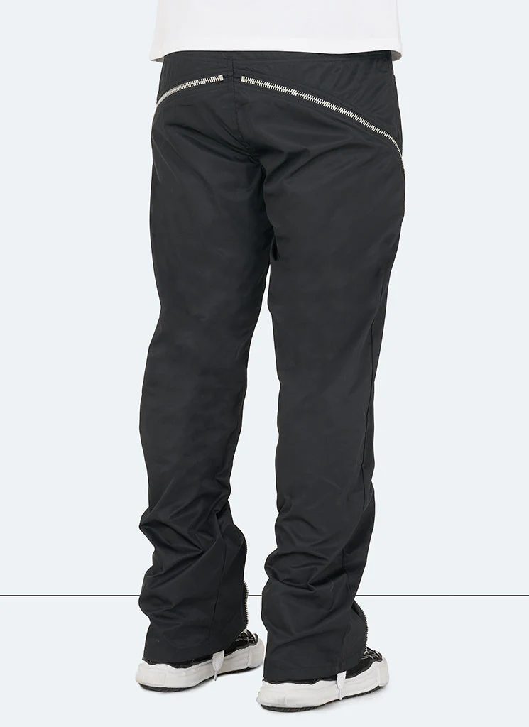 Nylon Flare Zipper Pants - Black - Image 3
