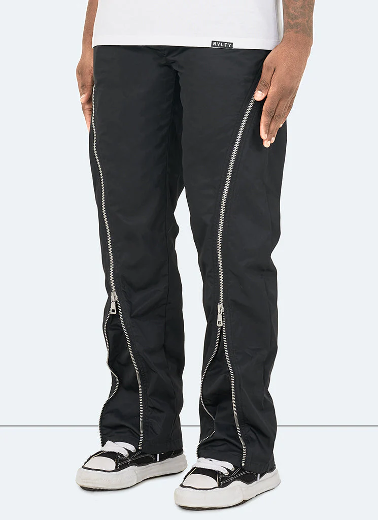 Nylon Flare Zipper Pants - Black - Image 5