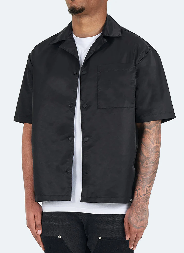 Nylon Open Collar Shirt - Black - Image 2
