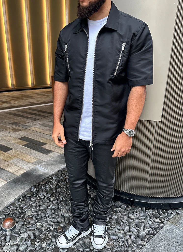 Nylon Zipper Shirt - Black - Image 7
