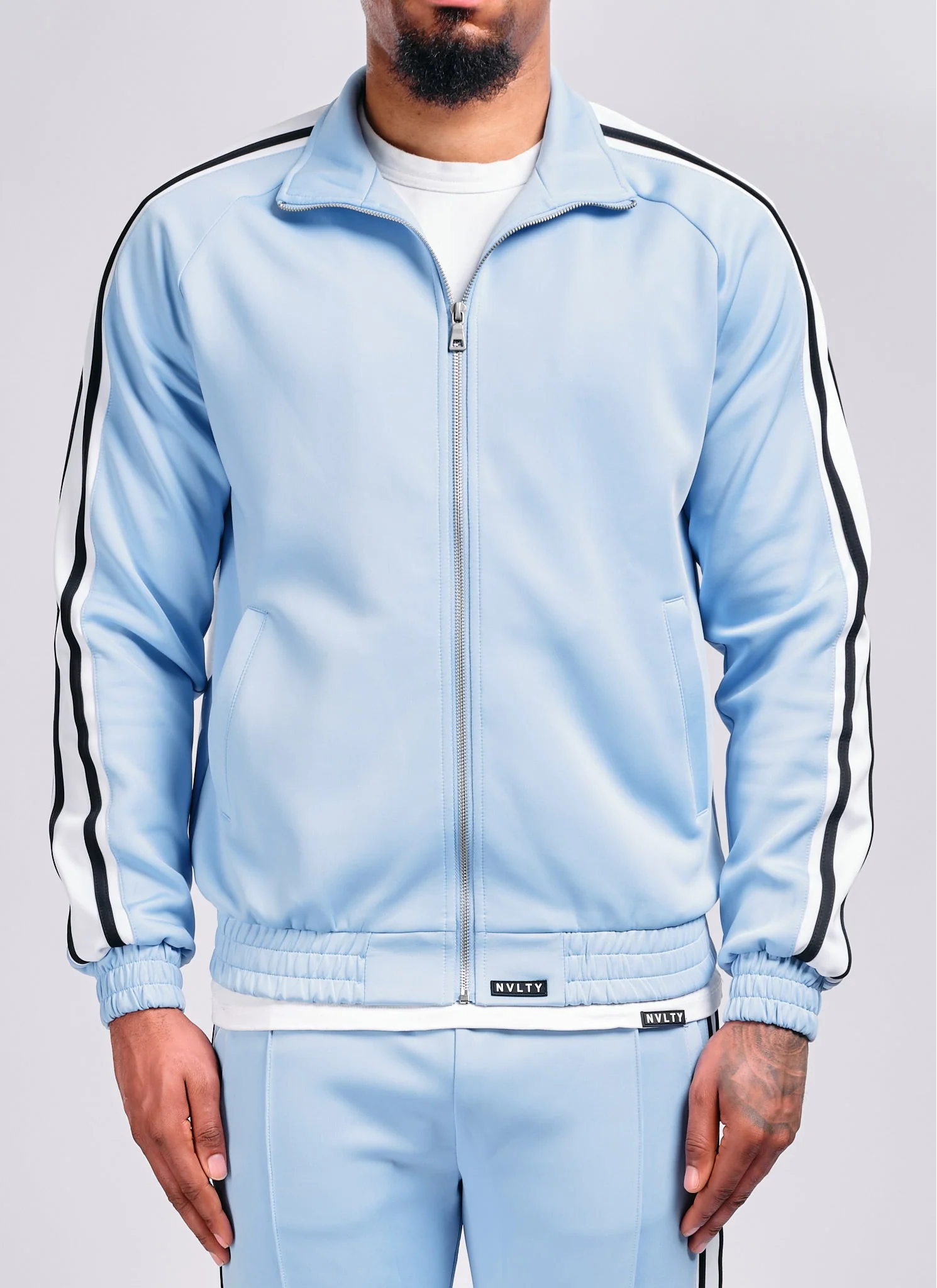 Panelled Luxe Track Jacket - Baby Blue