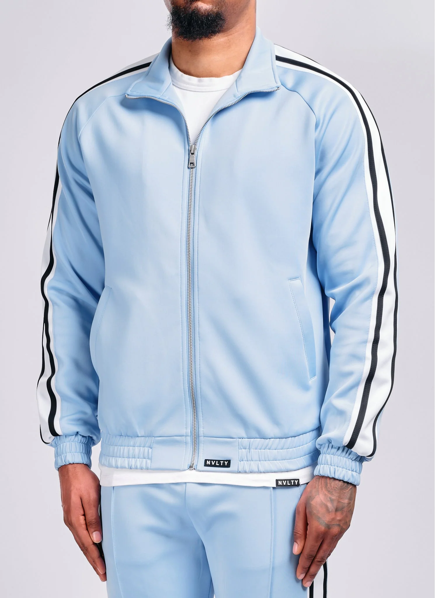 Panelled Luxe Track Jacket - Baby Blue - Image 3