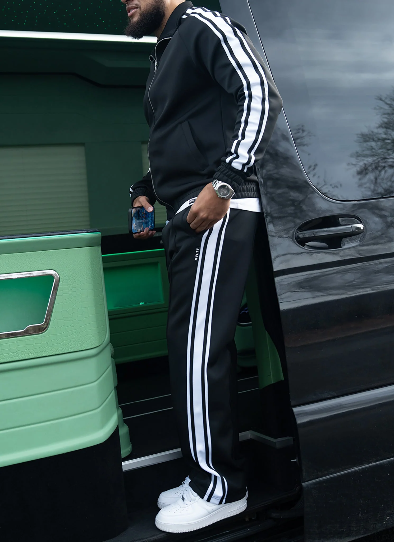 Panelled Luxe Track Jacket - Black - Image 5