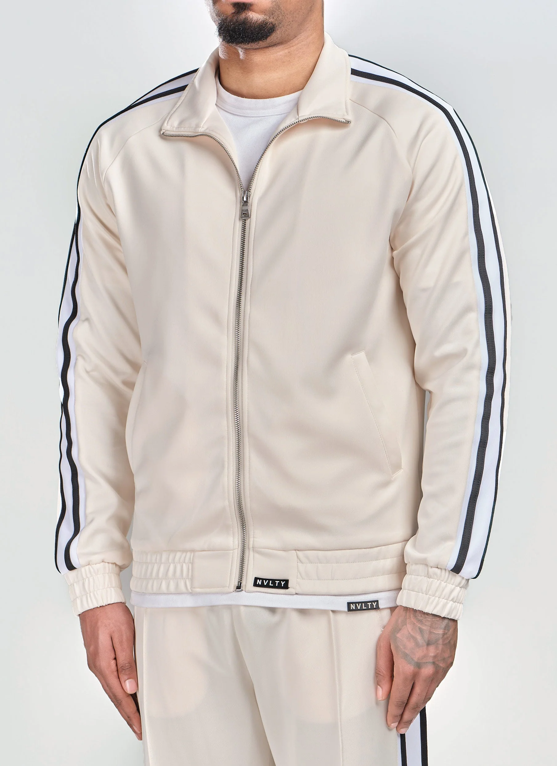 Panelled Luxe Track Jacket - Ivory - Image 3
