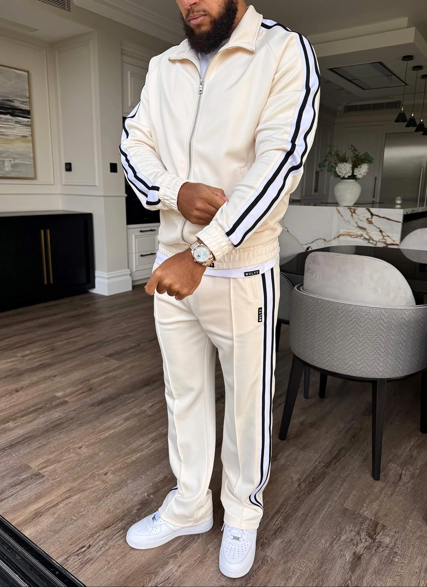 Panelled Luxe Track Jacket - Ivory - Image 5