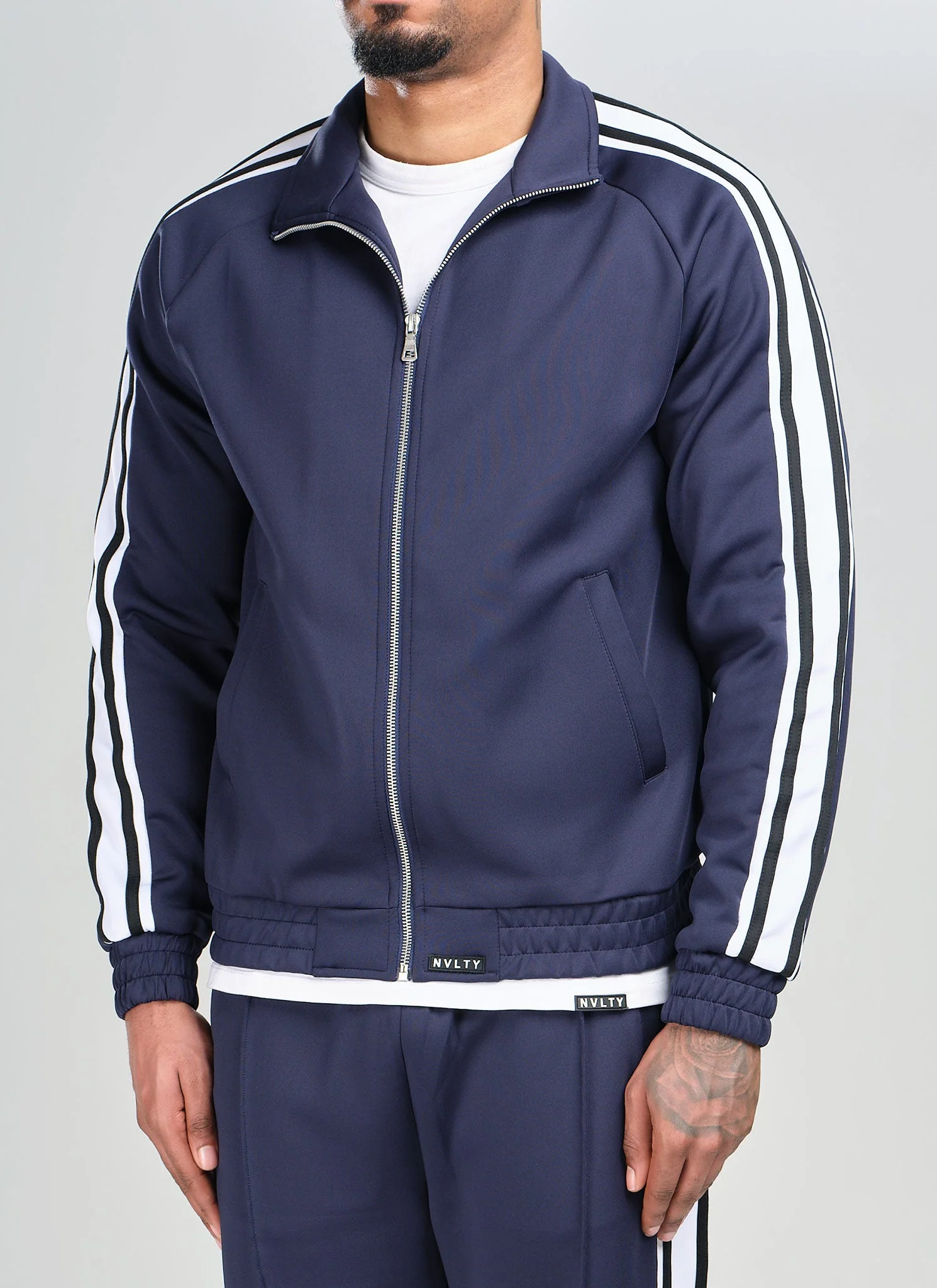 Panelled Luxe Track Jacket - Navy - Image 3
