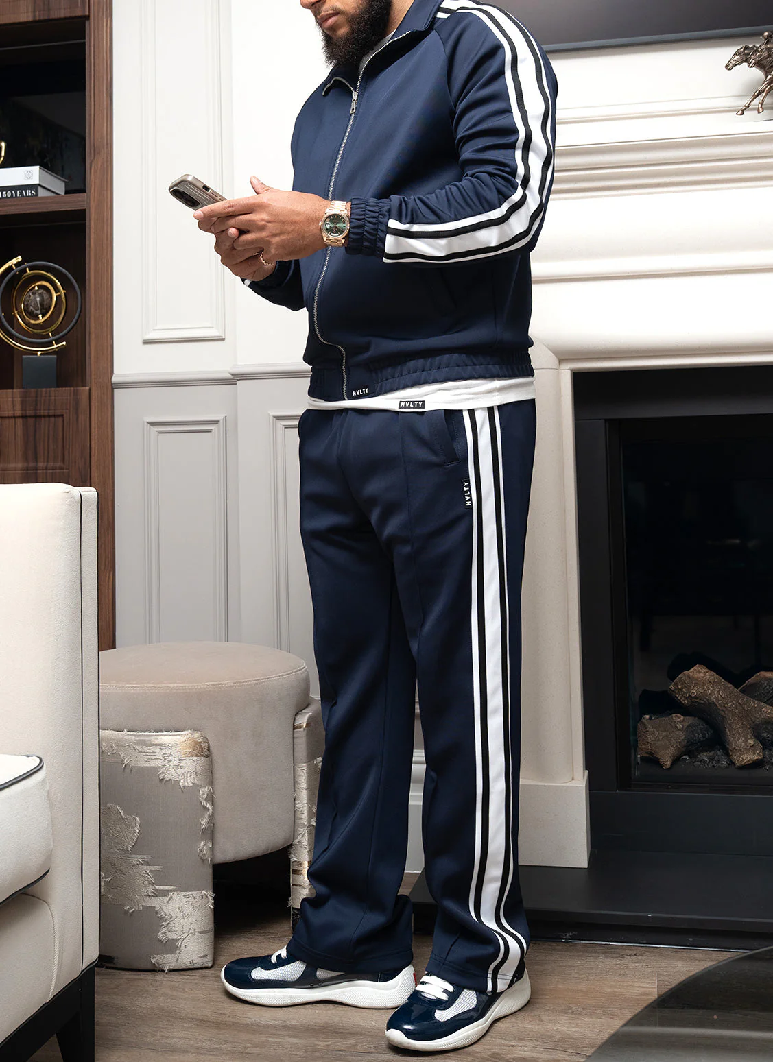 Panelled Luxe Track Jacket - Navy - Image 8