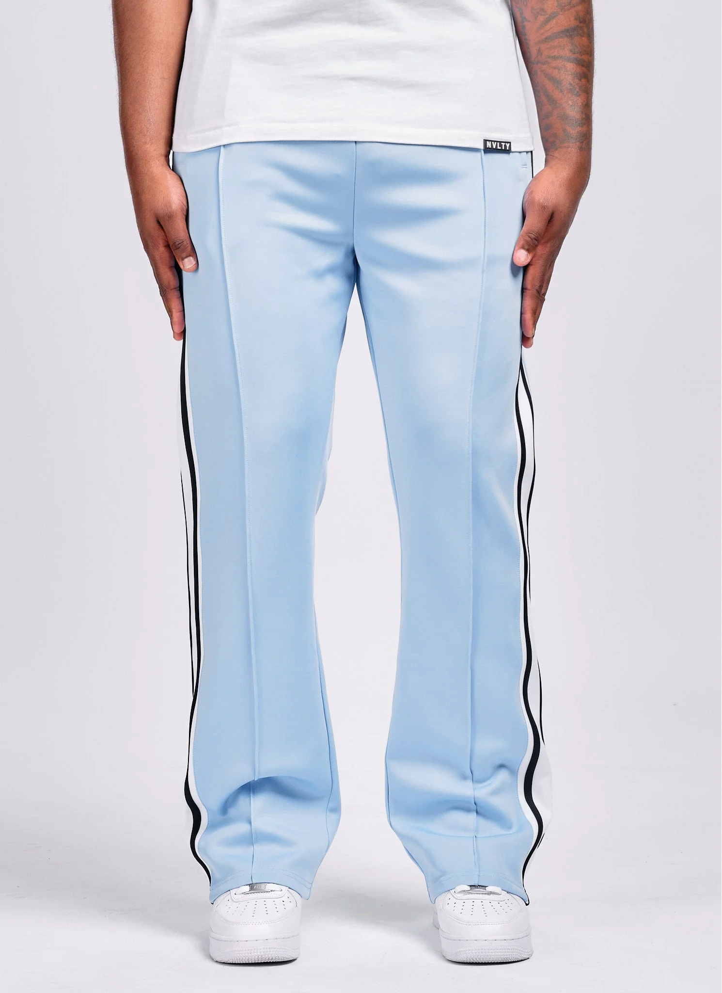 Panelled Luxe Track Pants - Baby Blue