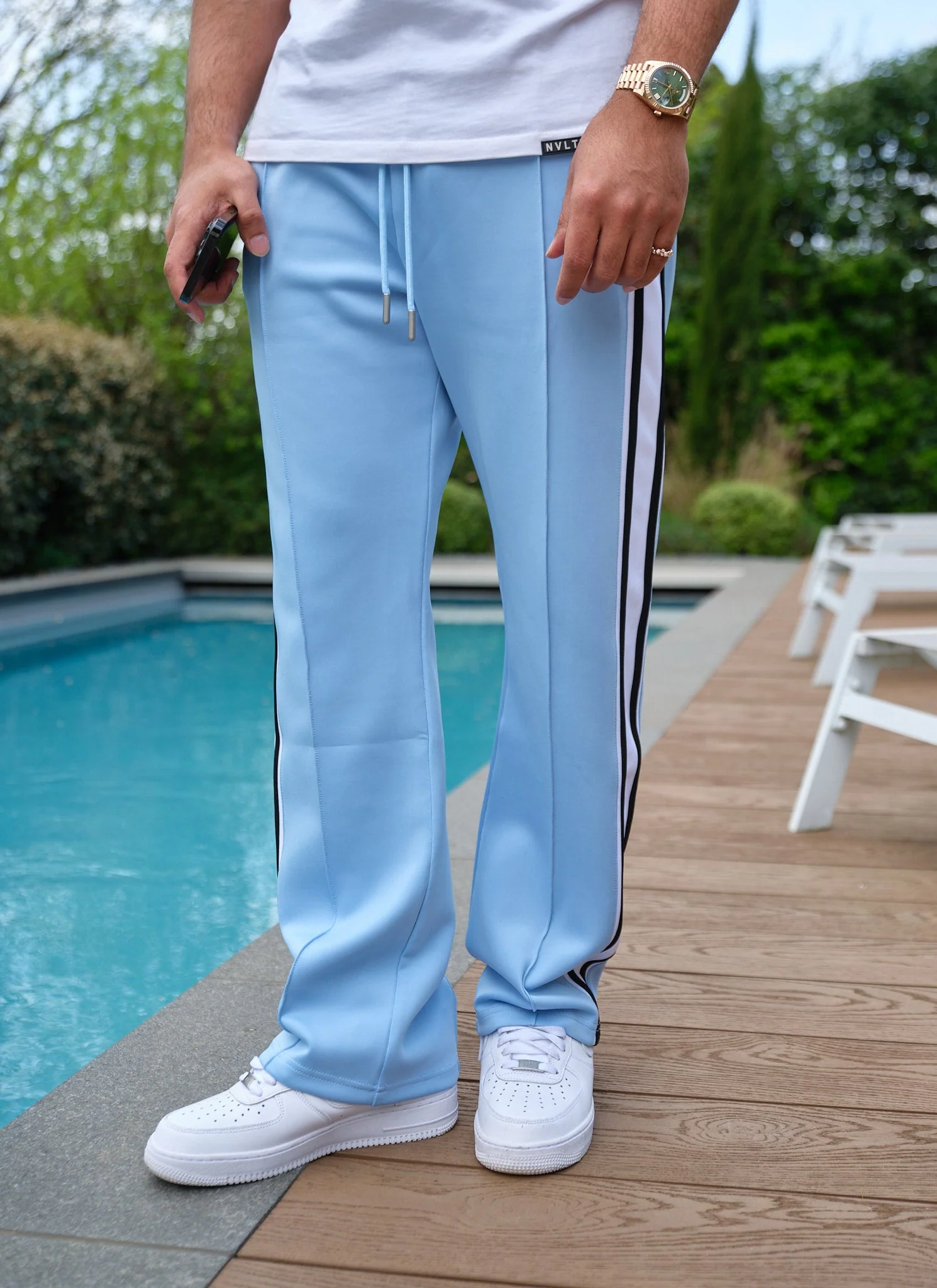 Panelled Luxe Track Pants - Baby Blue - Image 2