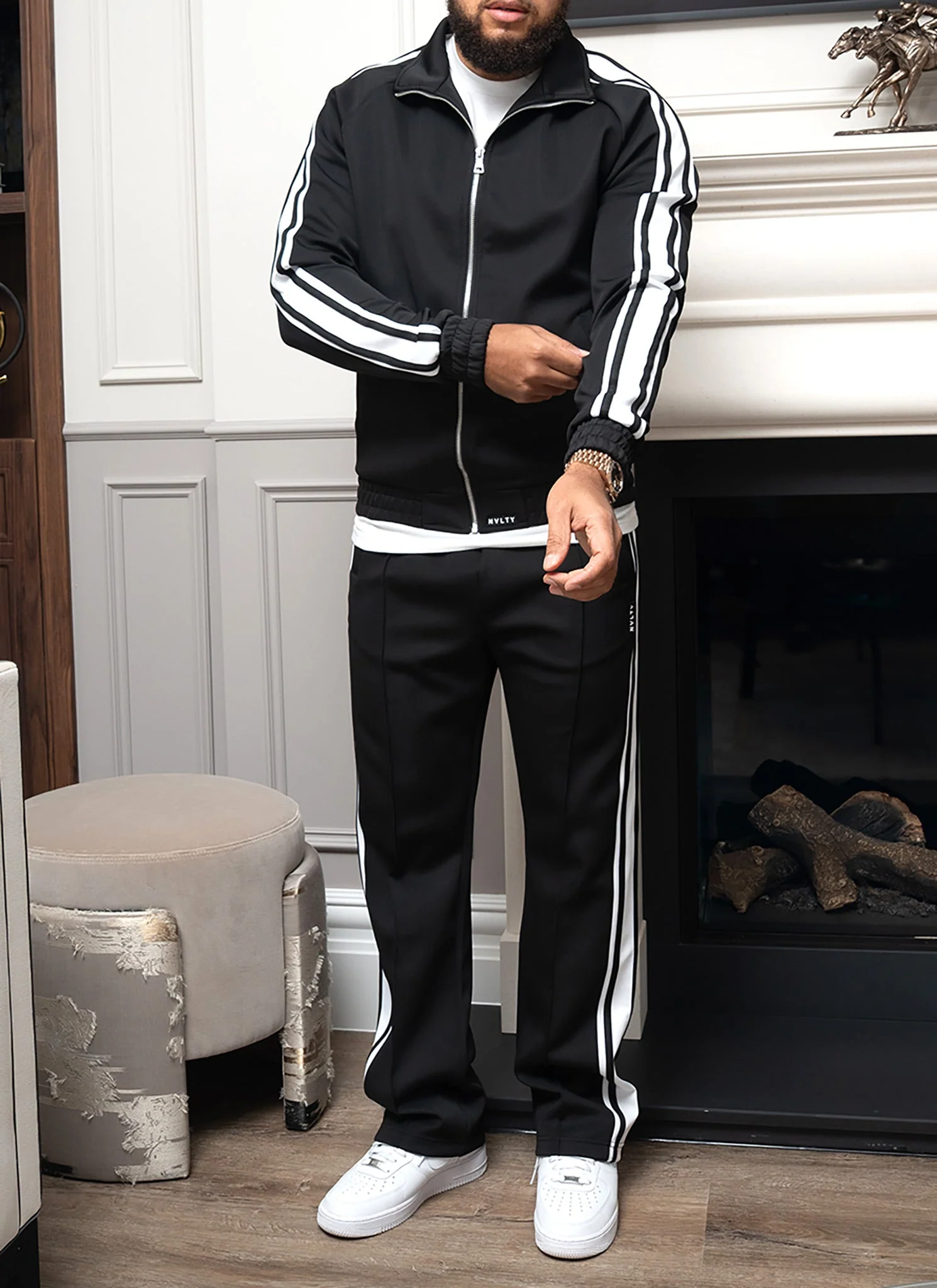 Panelled Luxe Track Pants - Black - Image 13