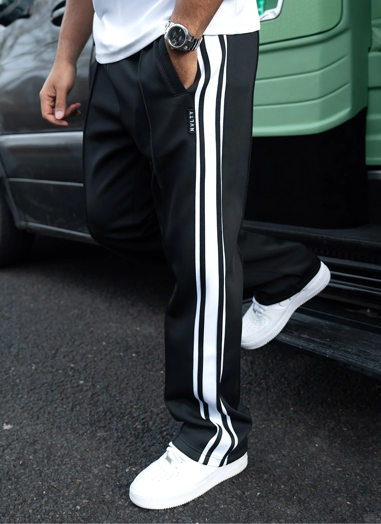Panelled Luxe Track Pants - Black - Image 2