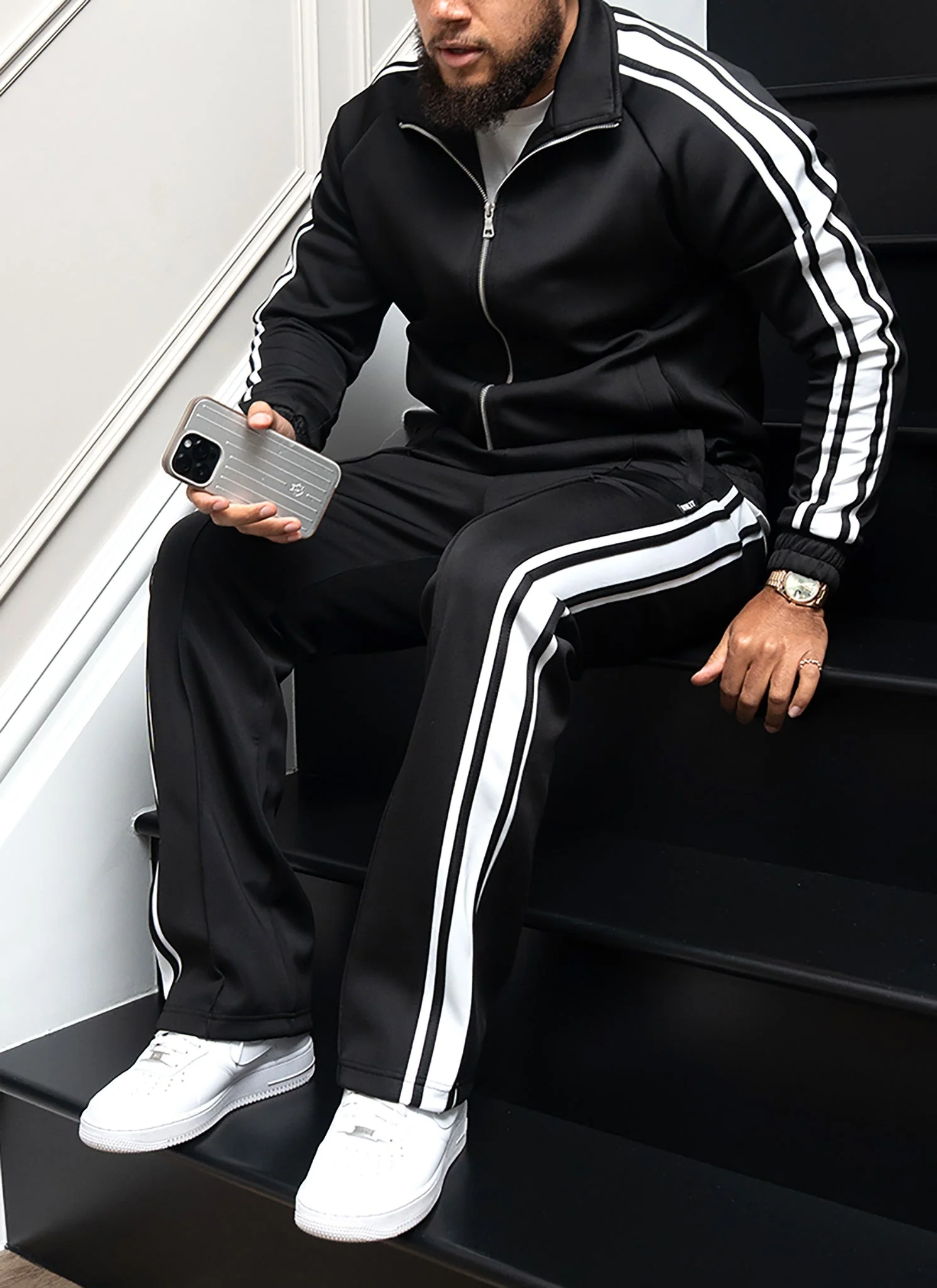 Panelled Luxe Track Pants - Black - Image 9