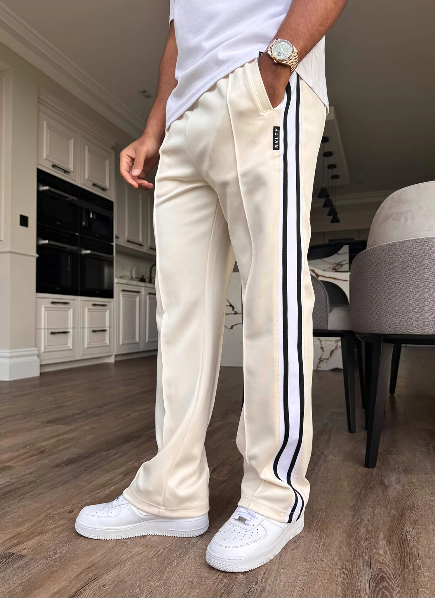 Panelled Luxe Track Pants - Ivory - Image 7