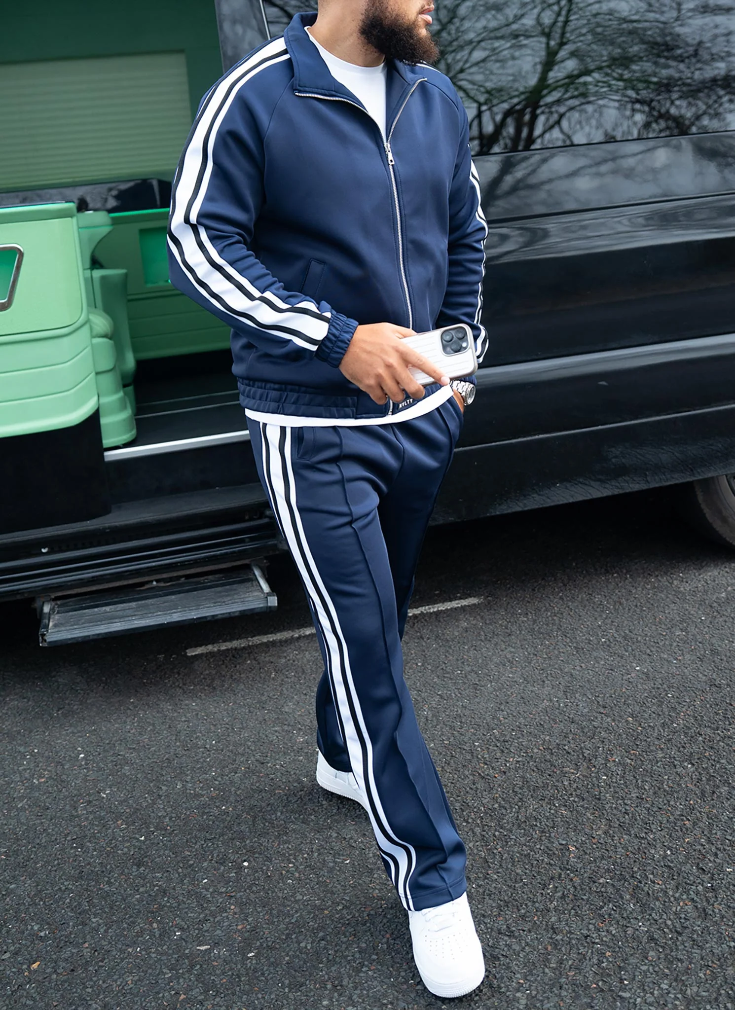 Panelled Luxe Track Pants - Navy - Image 4