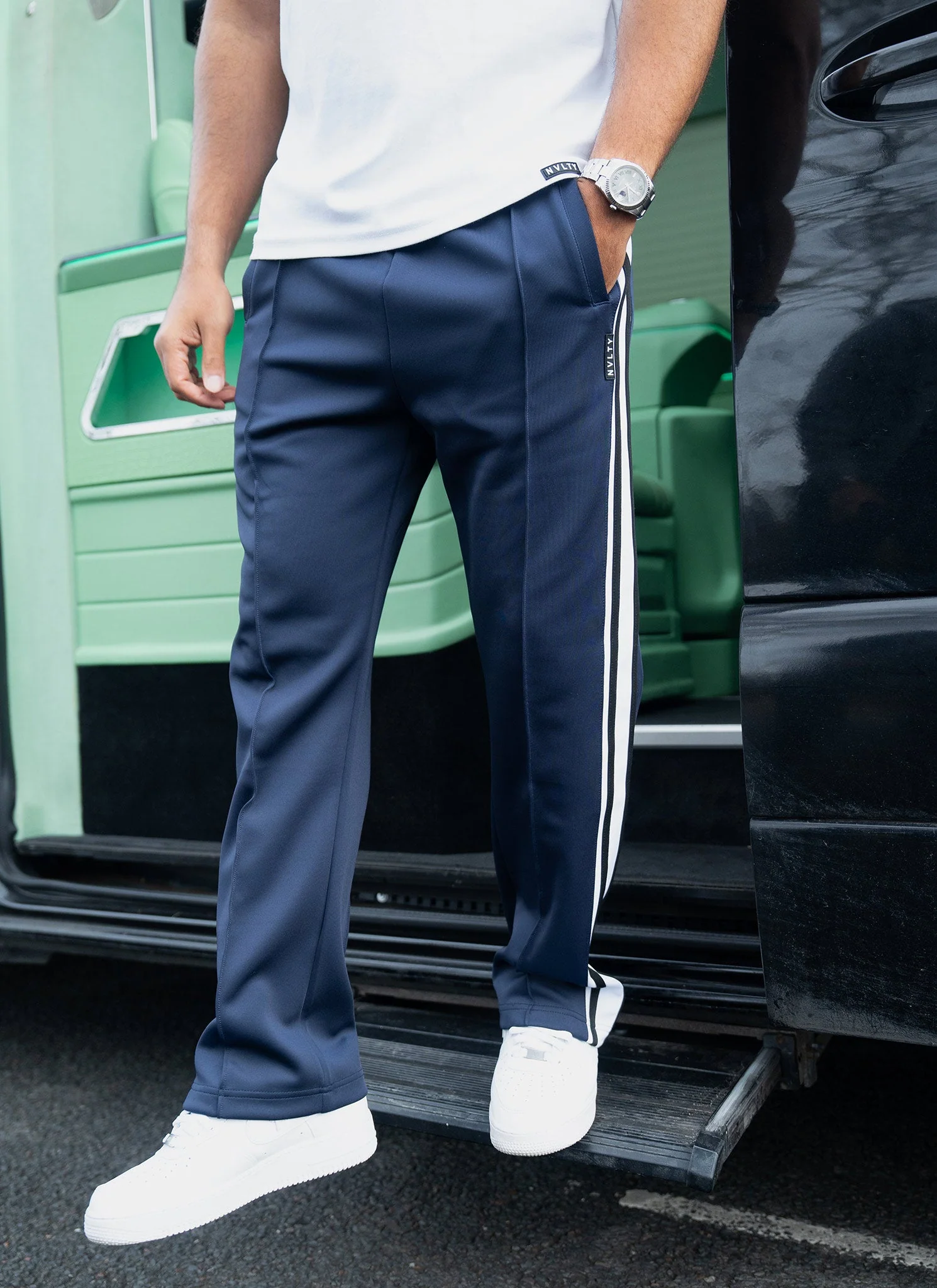 Panelled Luxe Track Pants - Navy - Image 9