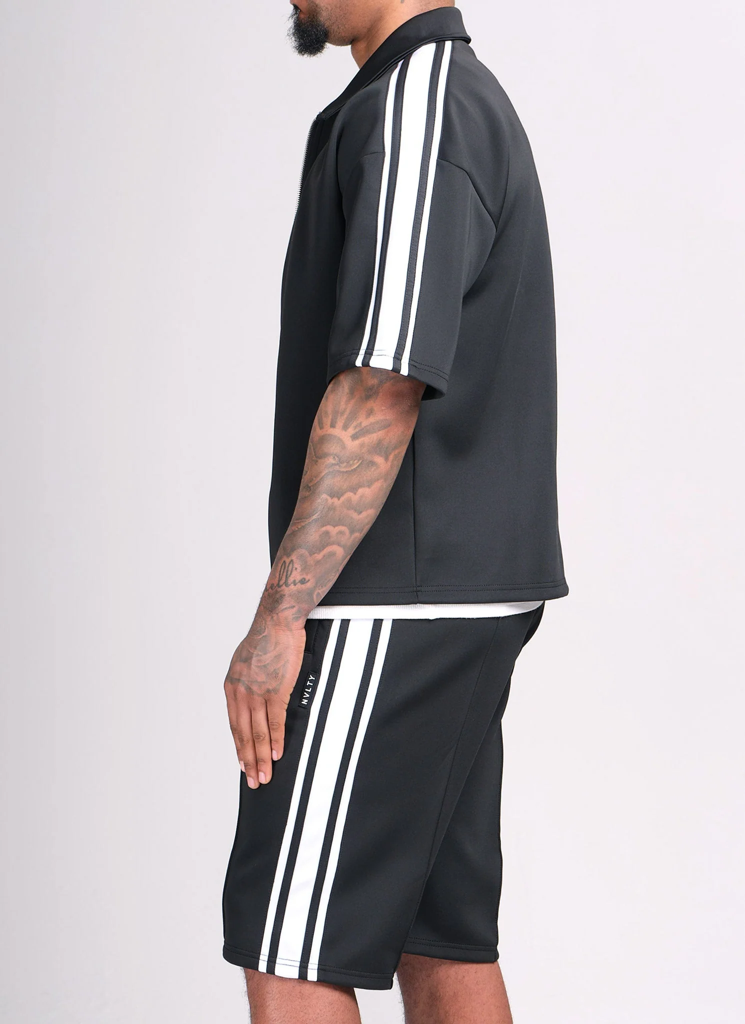 Panelled Luxe Track Shirt - Black - Image 3