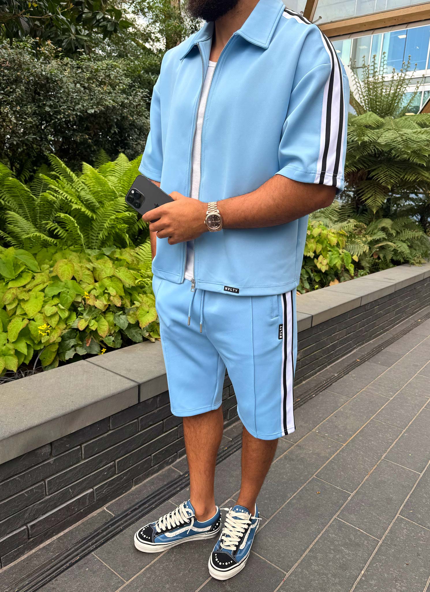 Panelled Luxe Track Shorts - Baby Blue - Image 10