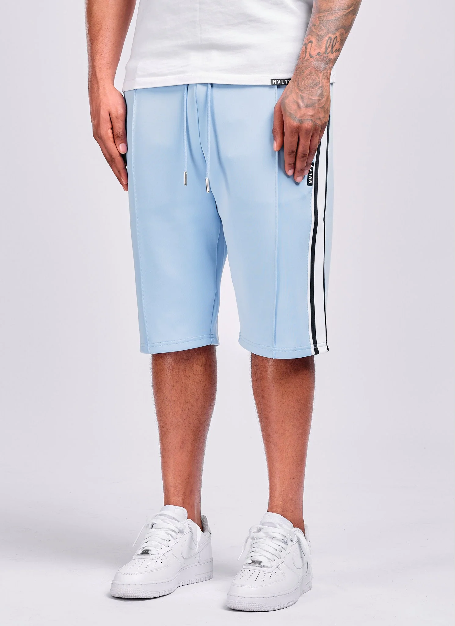 Panelled Luxe Track Shorts - Baby Blue - Image 5