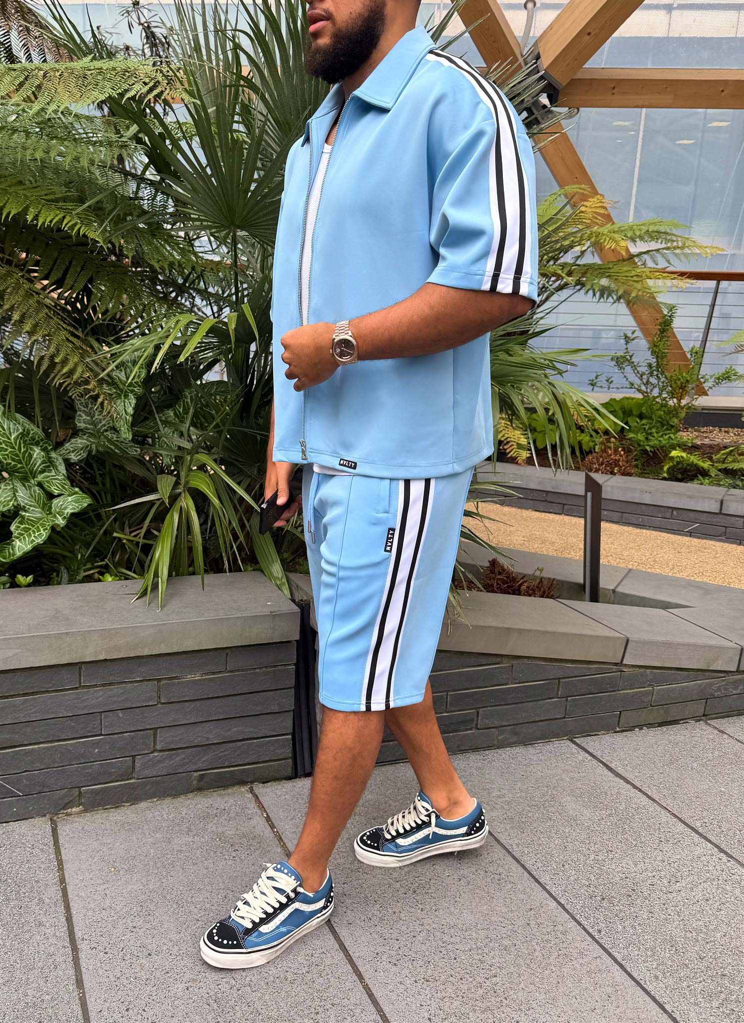 Panelled Luxe Track Shorts - Baby Blue - Image 6