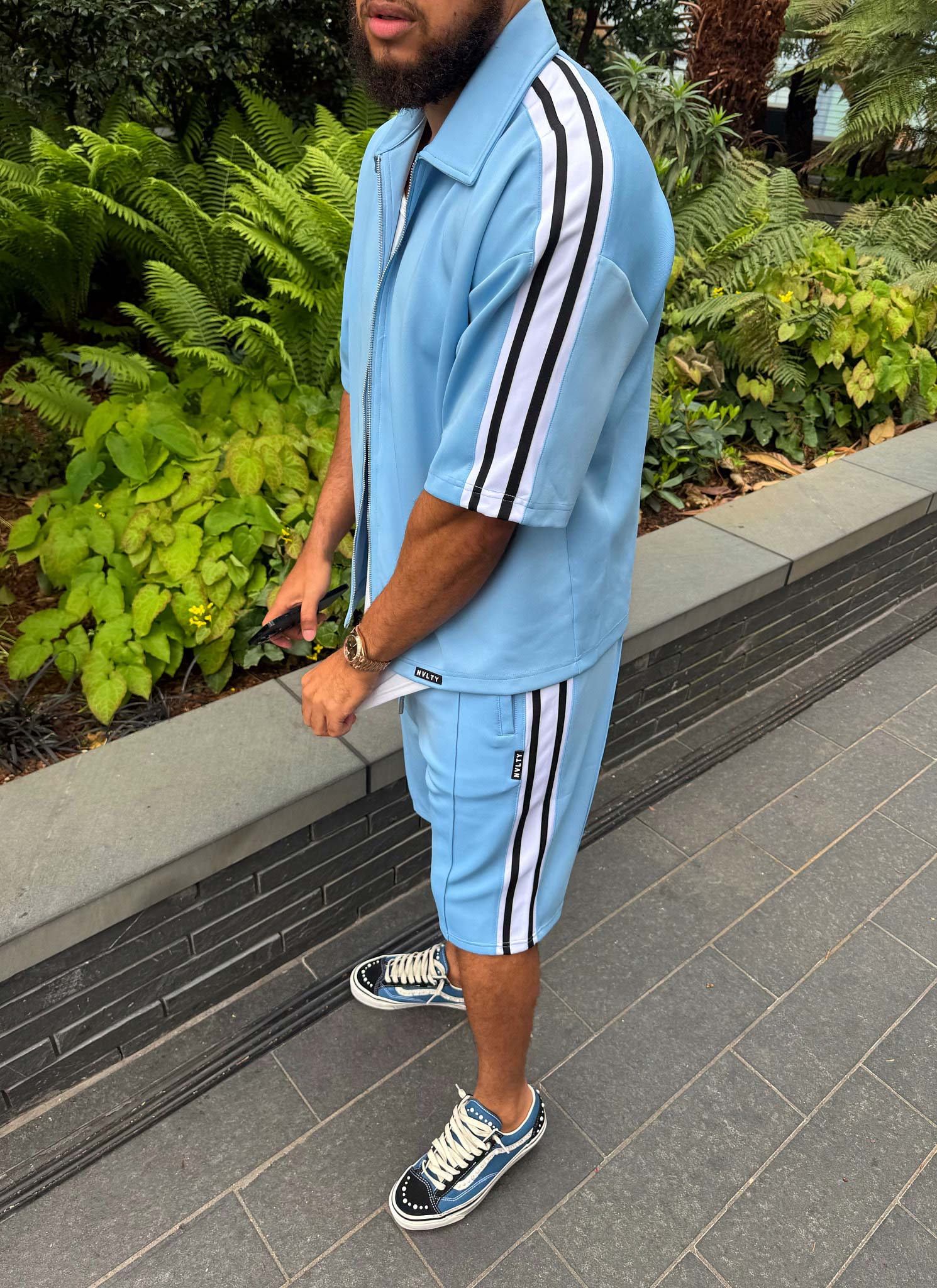 Panelled Luxe Track Shorts - Baby Blue - Image 9