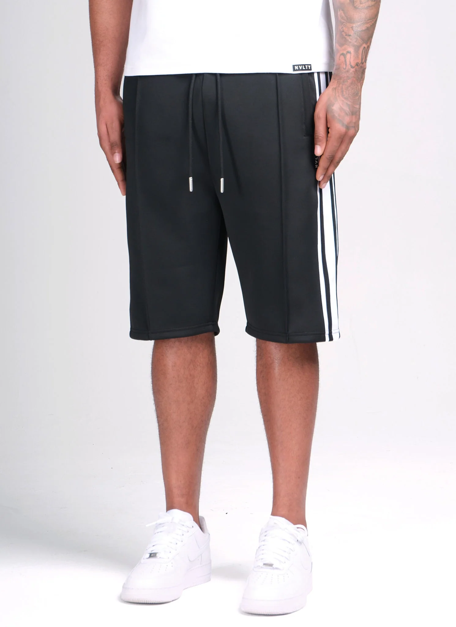 Panelled Luxe Track Shorts - Black - Image 5