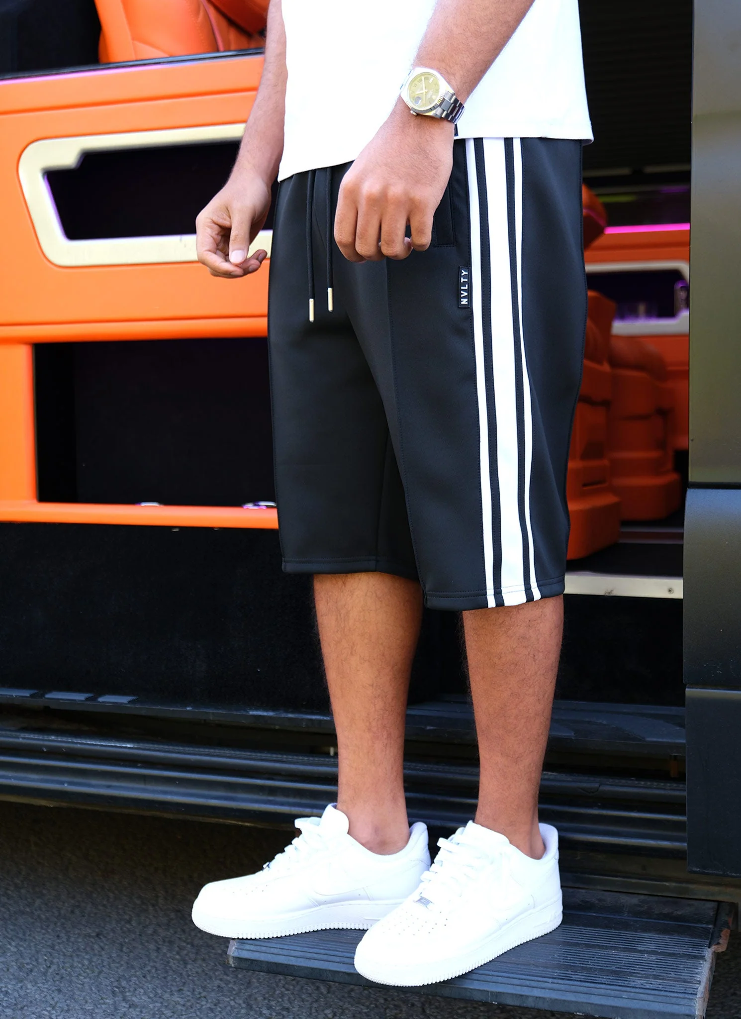 Panelled Luxe Track Shorts - Black - Image 6