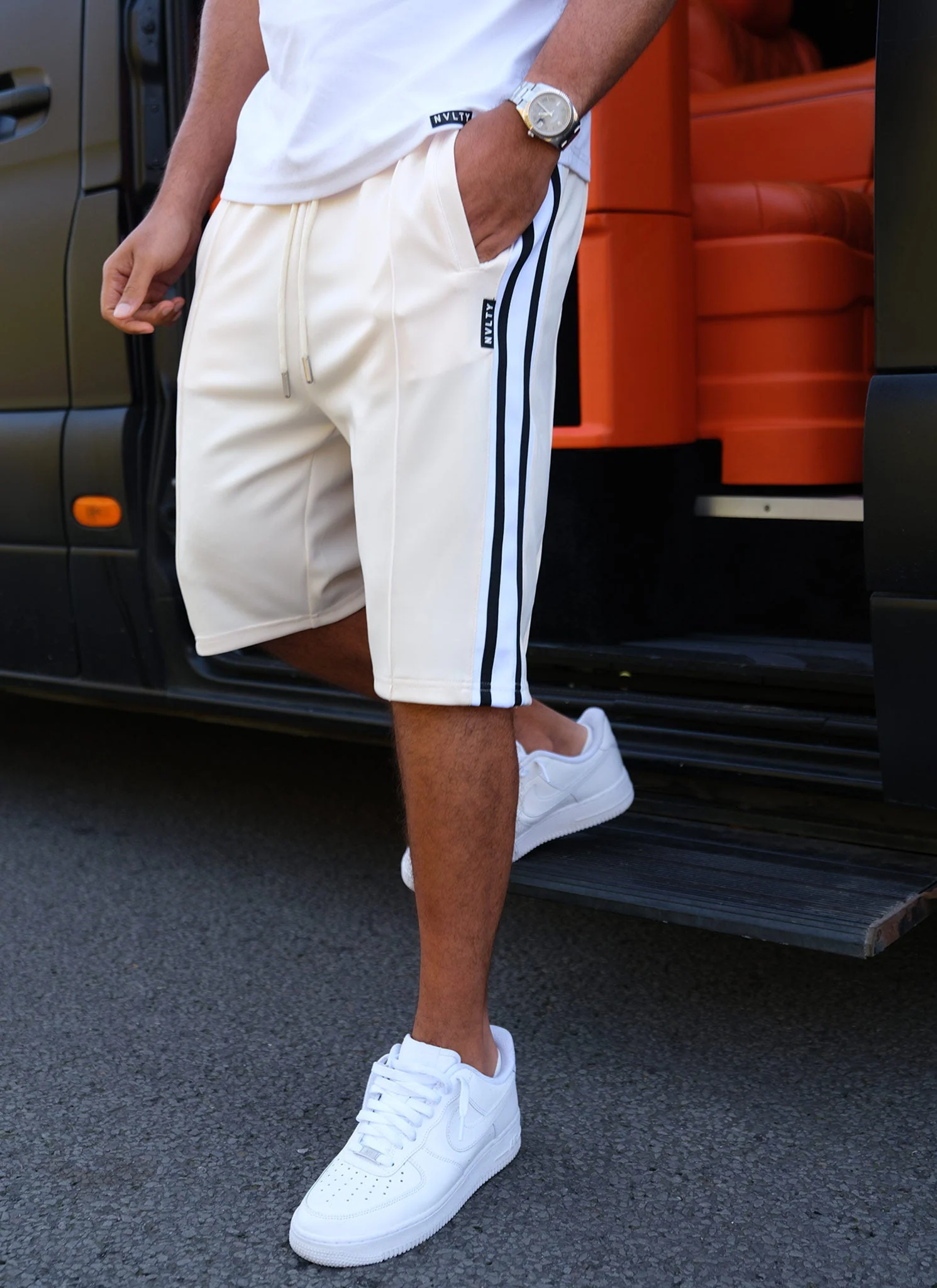 Panelled Luxe Track Shorts - Ivory - Image 2