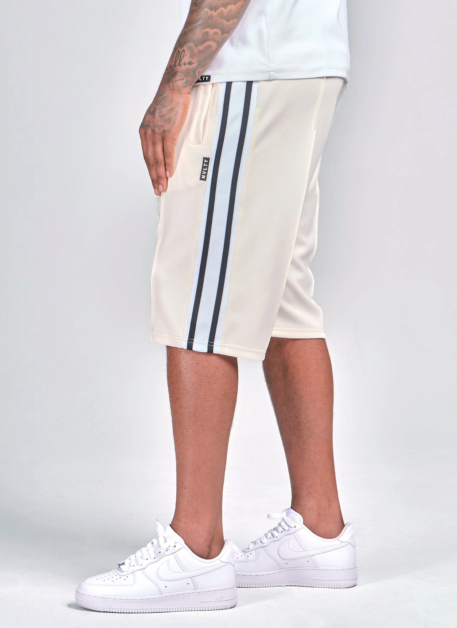 Panelled Luxe Track Shorts - Ivory - Image 3