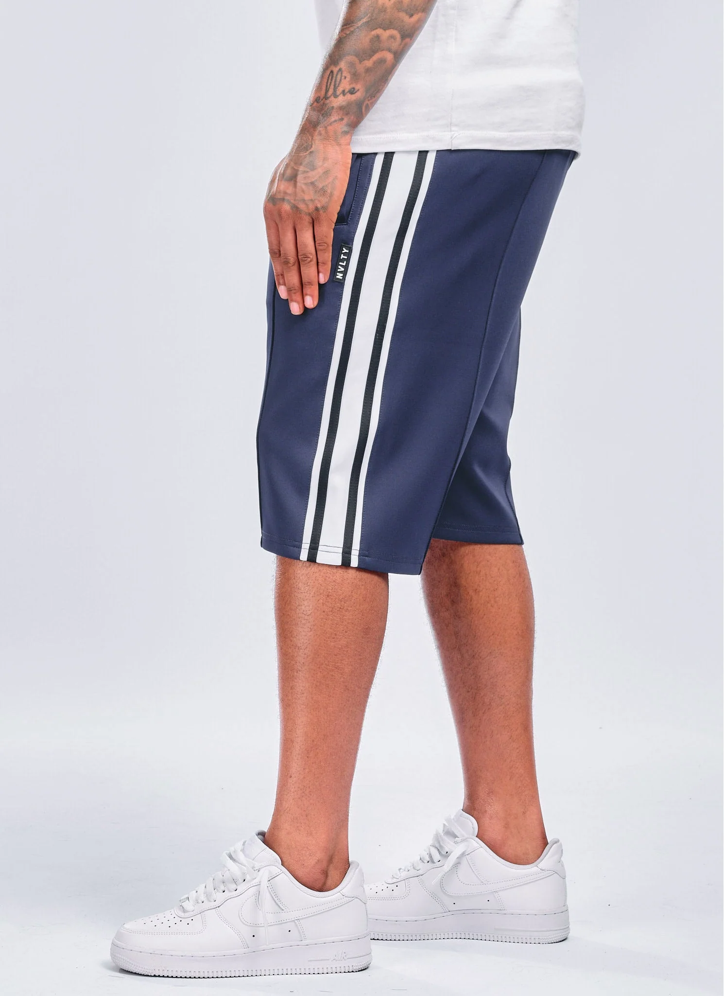 Panelled Luxe Track Shorts - Navy - Image 3