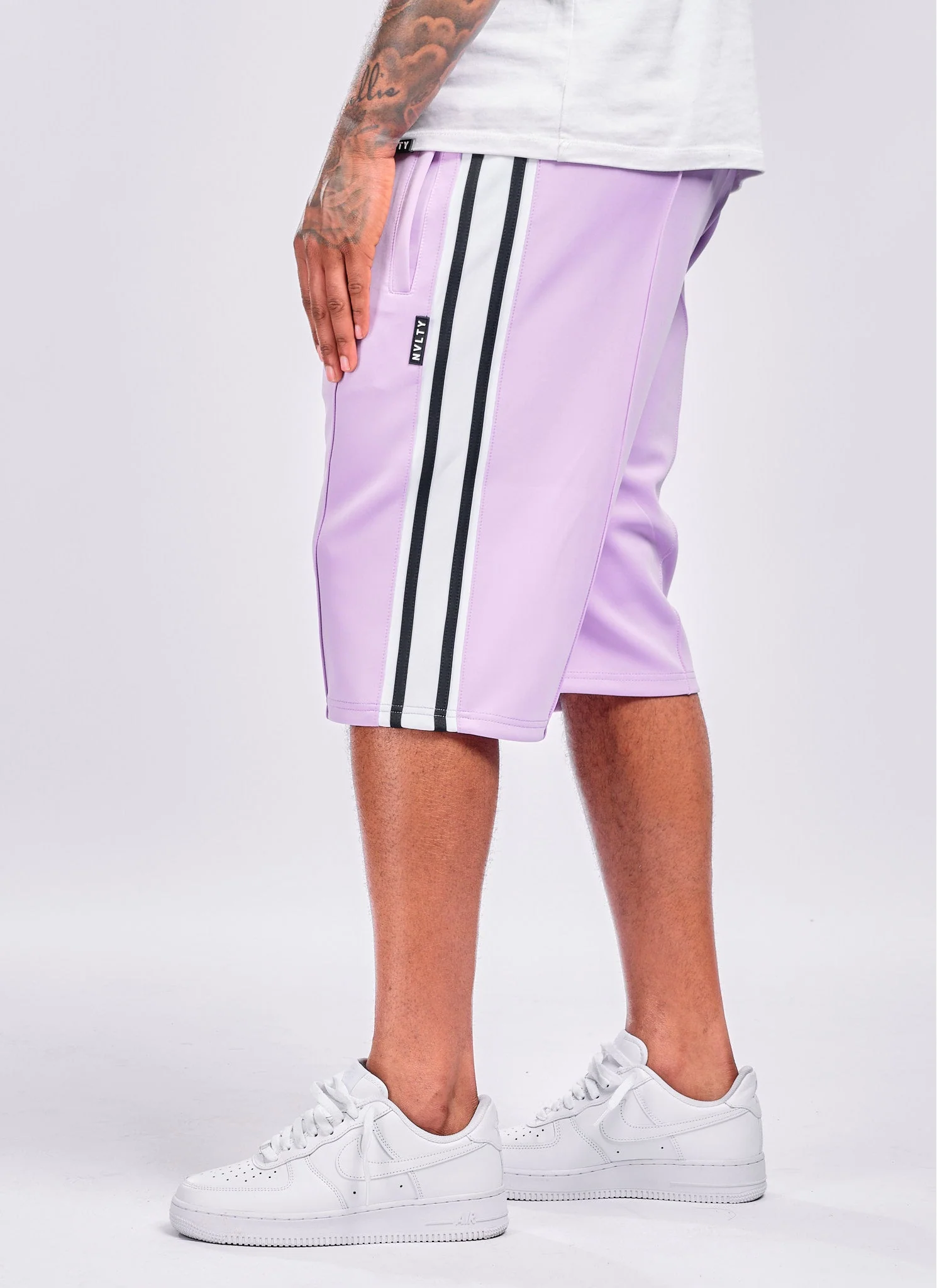 Panelled Luxe Track Shorts - Purple - Image 3