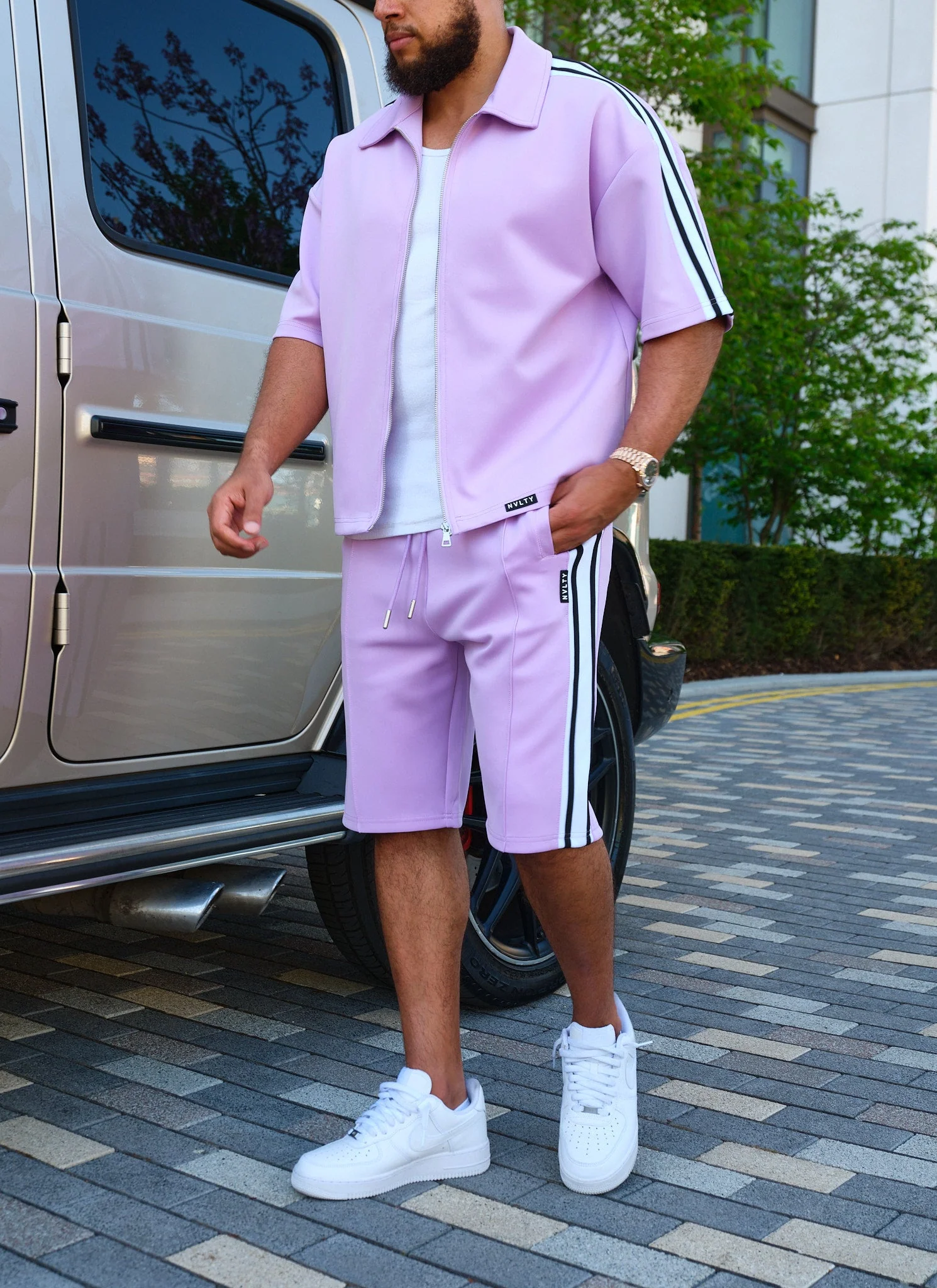 Panelled Luxe Track Shorts - Purple - Image 4