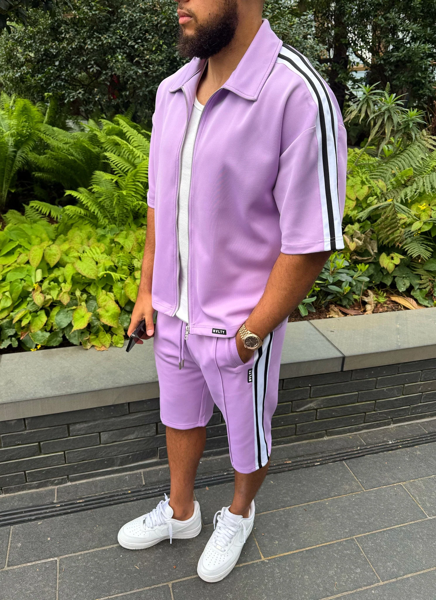 Panelled Luxe Track Shorts - Purple - Image 5