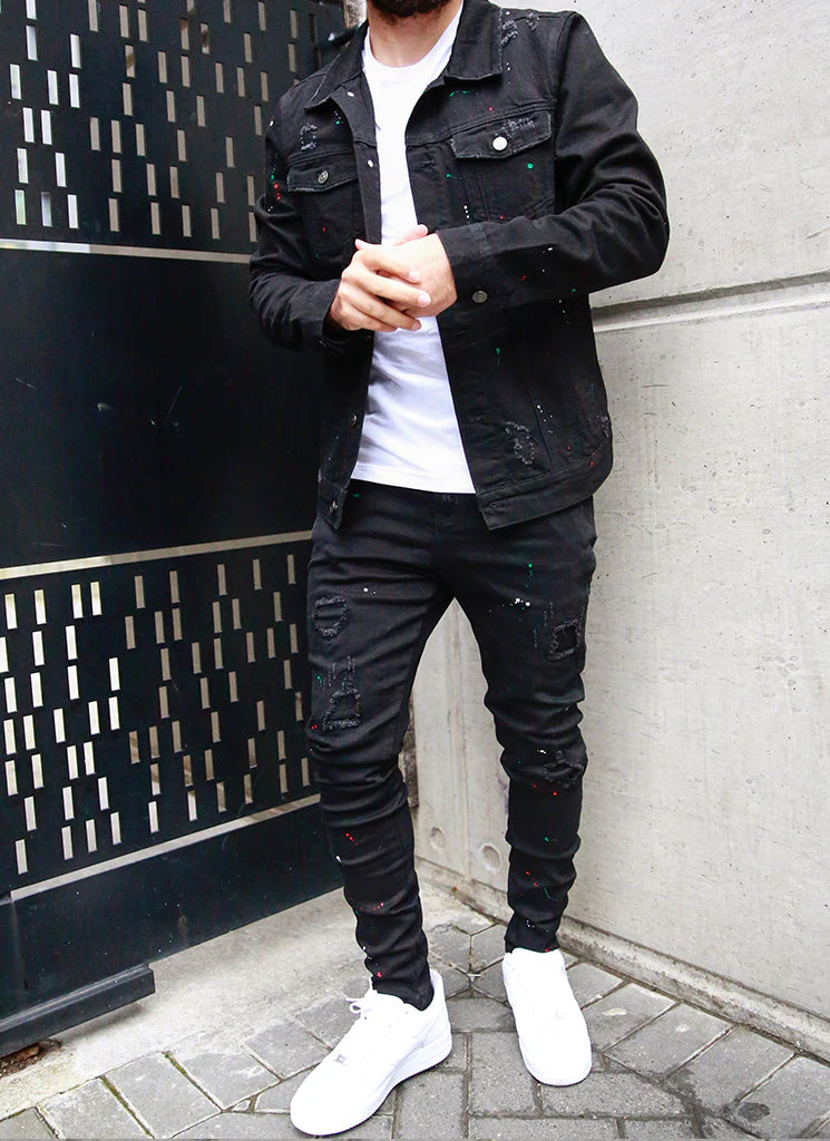 Patchwork Paint Jeans - Black - Image 10