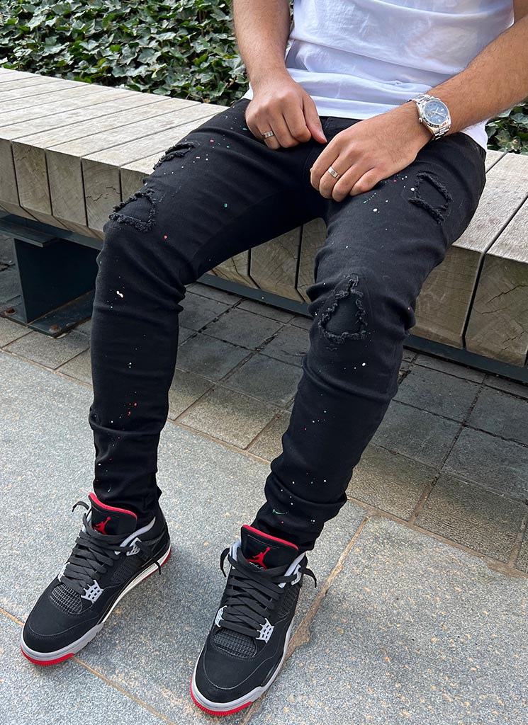 Patchwork Paint Jeans - Black - Image 11