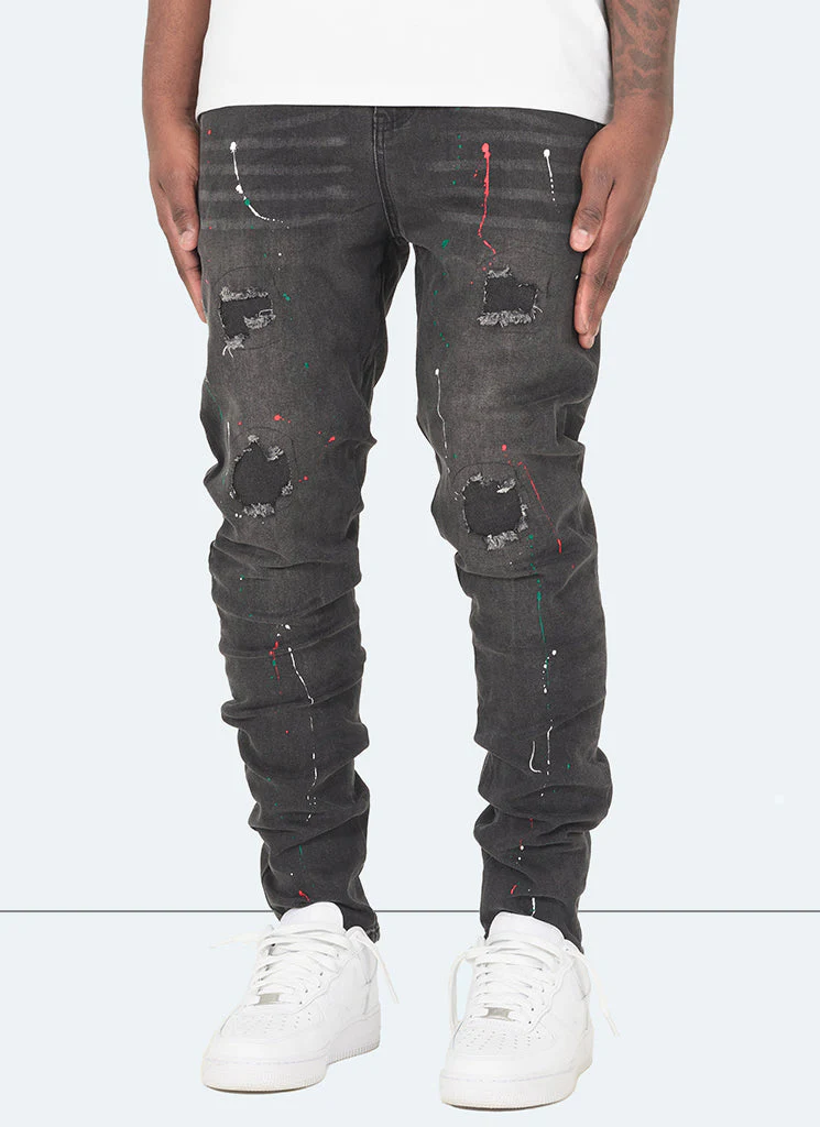 Patchwork Paint Jeans - Grey - Image 2