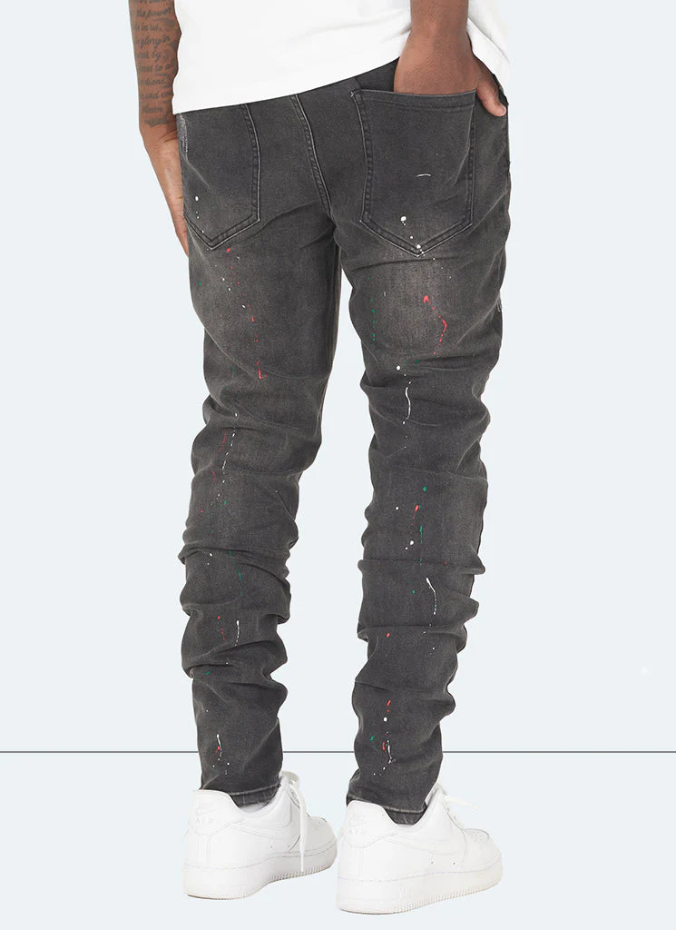 Patchwork Paint Jeans - Grey - Image 4