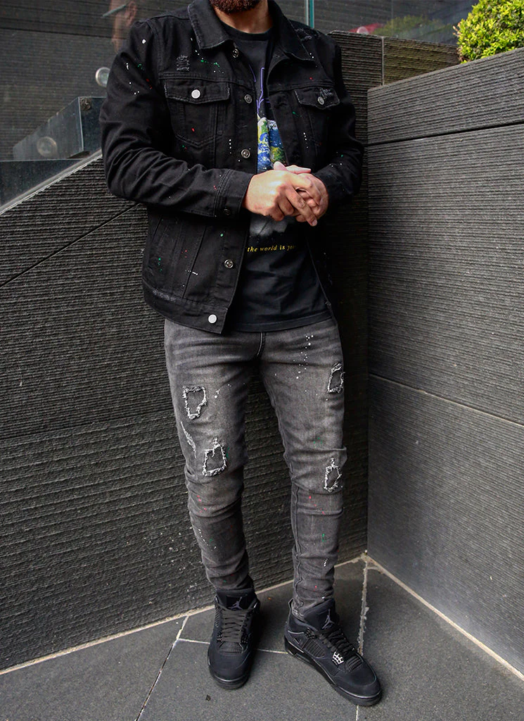 Patchwork Paint Jeans - Grey - Image 6
