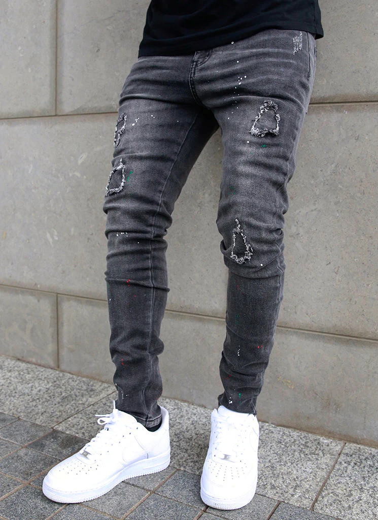 Patchwork Paint Jeans - Grey - Image 7