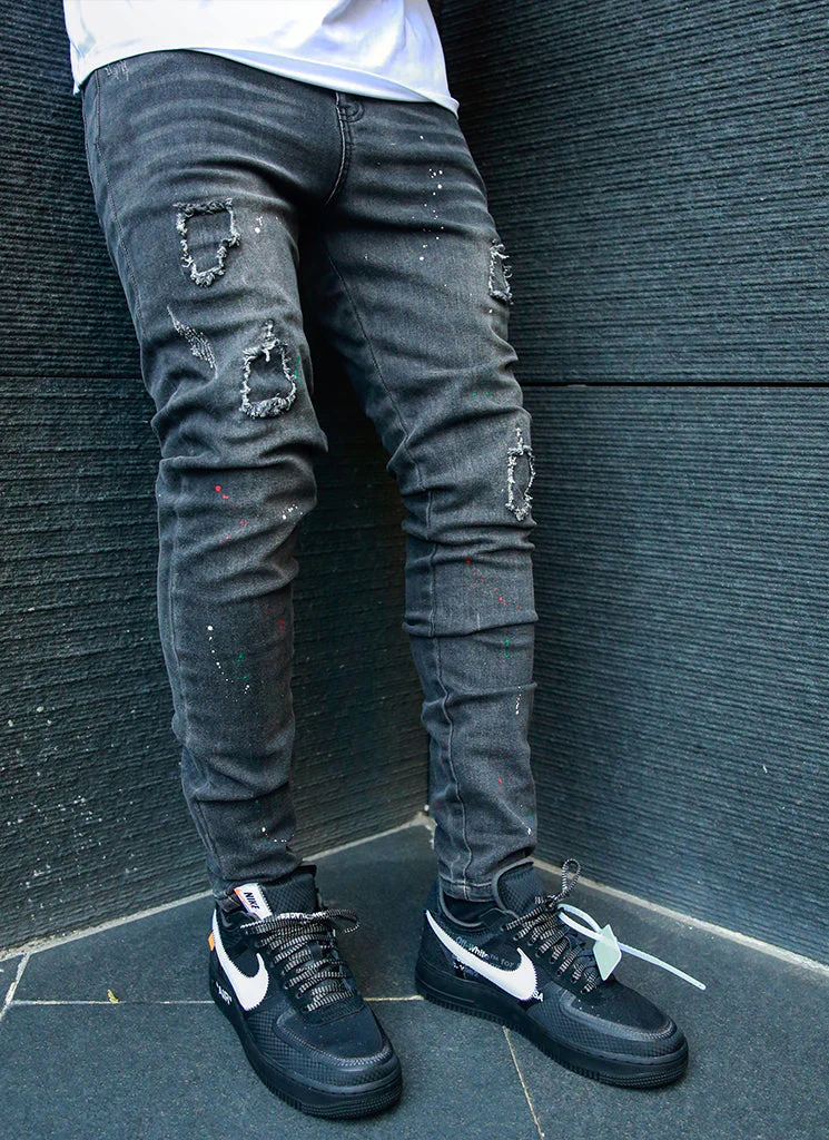 Patchwork Paint Jeans - Grey - Image 9